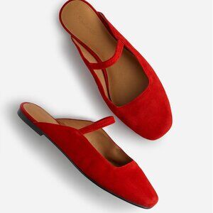 NEW Madewell Greta Ballet Flat Mule 6.5 Bandana Red Suede Mary Jane